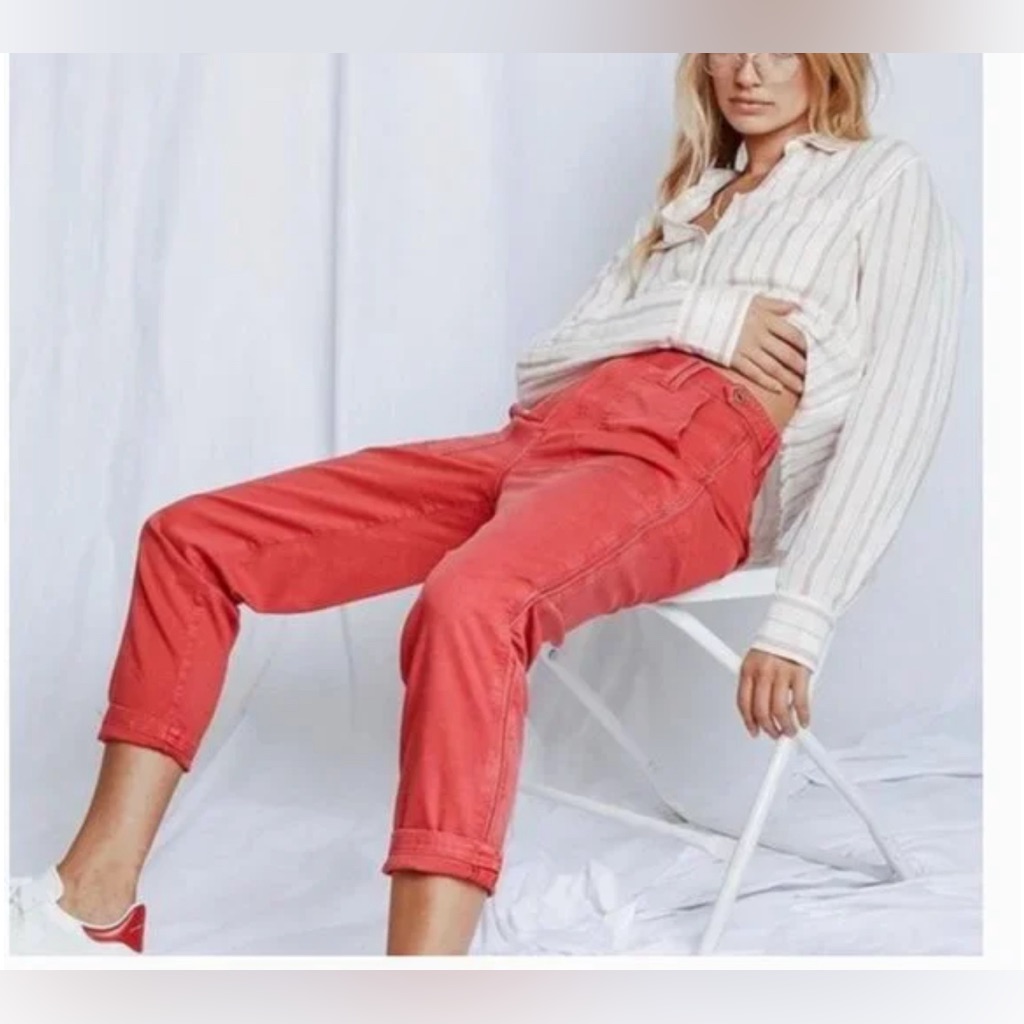 Pistola Erin High Rise Utility Crop Straight Leg Pant In Hibiscus Nwt